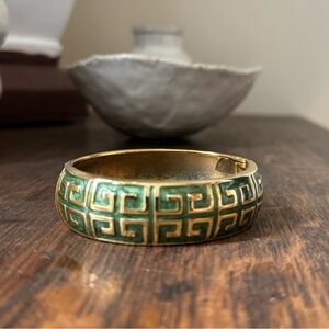 Vintage Green and Gold Greek Geometric Bangle